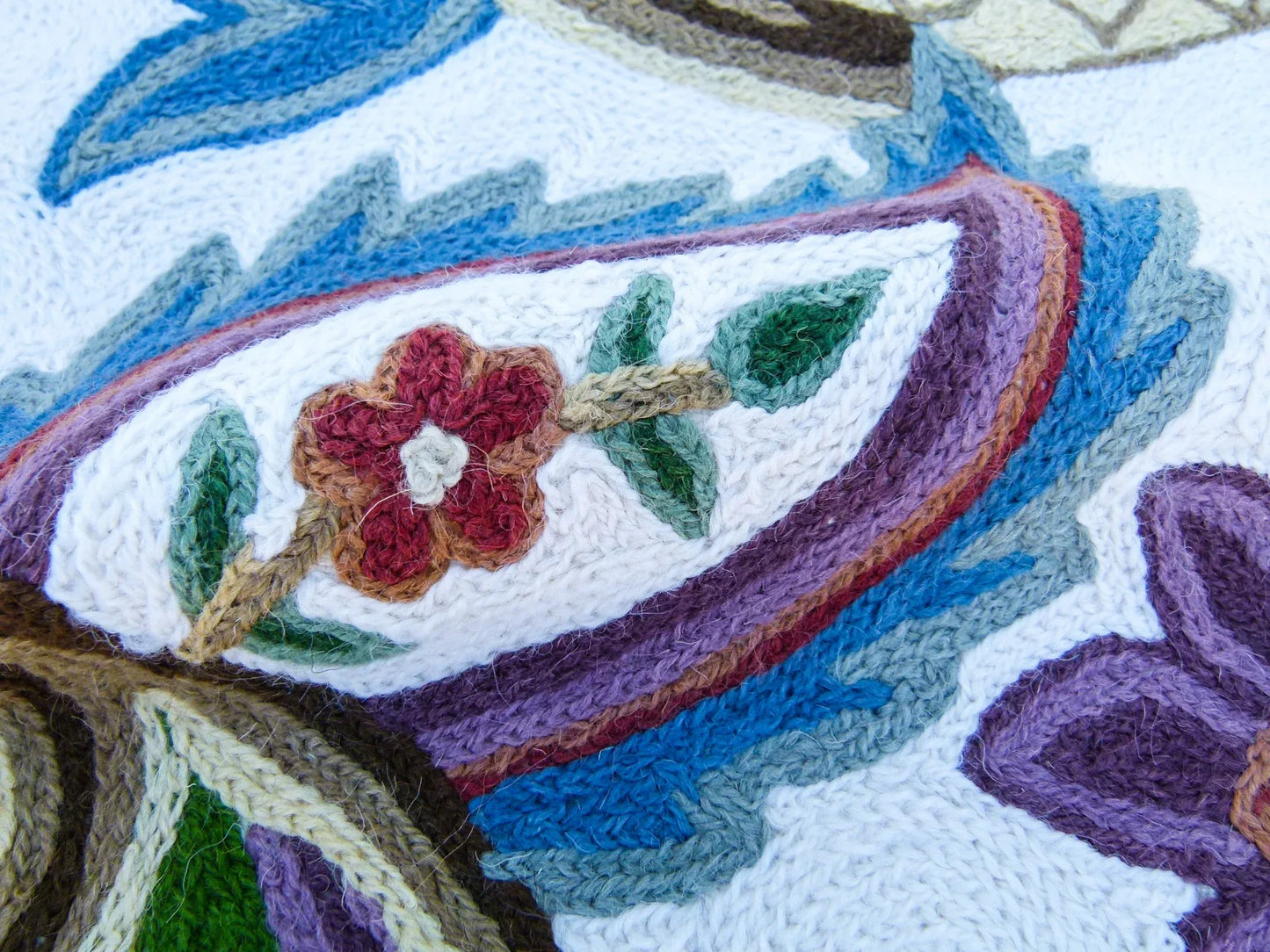 Scalamandre Length 2.5Y Mitra Teal/Plum/Brick on White Crewel Wool on Cotton Embroidery MSRP USD 500+/y