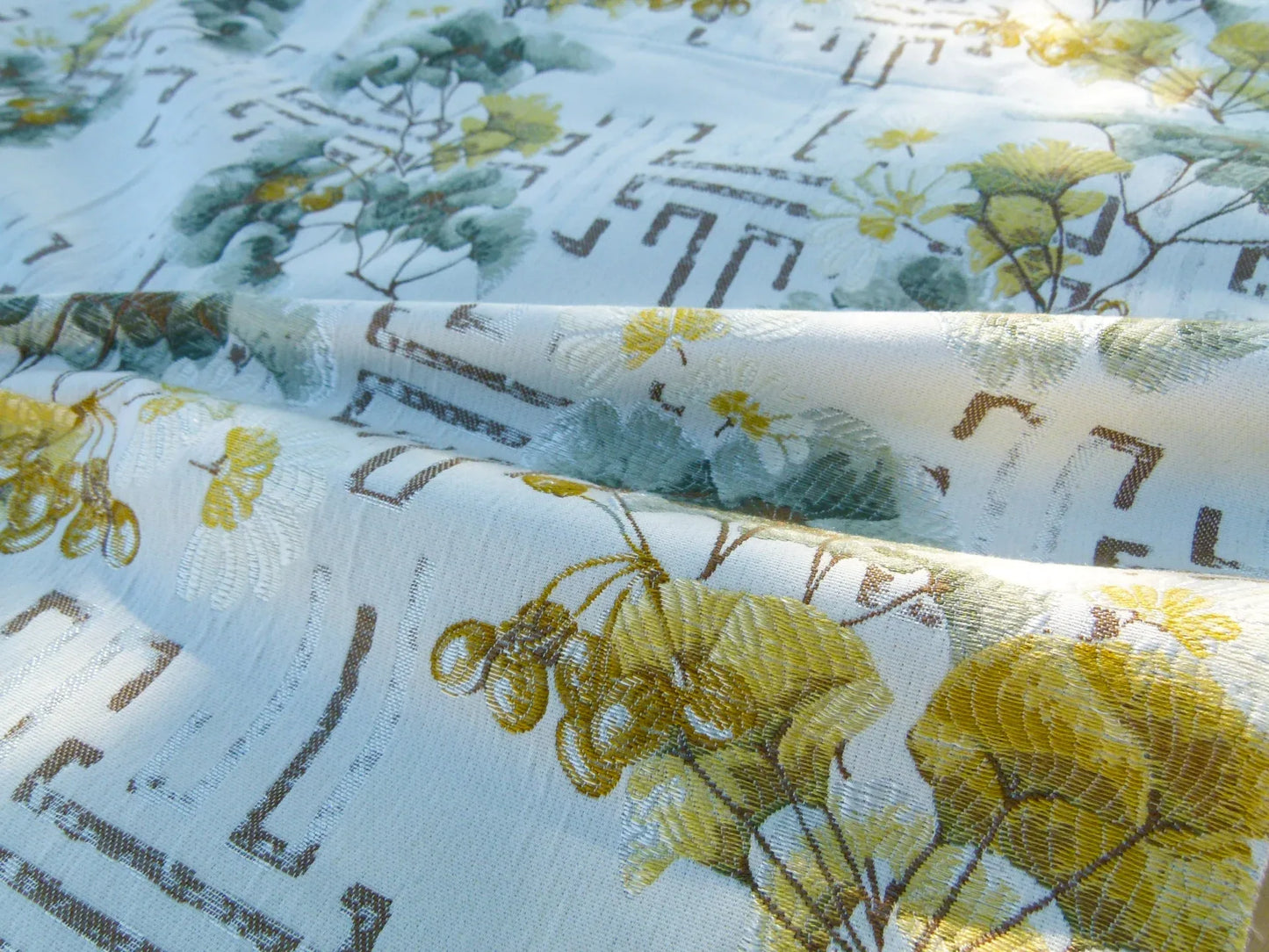 Scalamandre Length 2.4Y Ginkgo Biscuit Chinoiserie Floral White Yellow MSRP USD 470/y