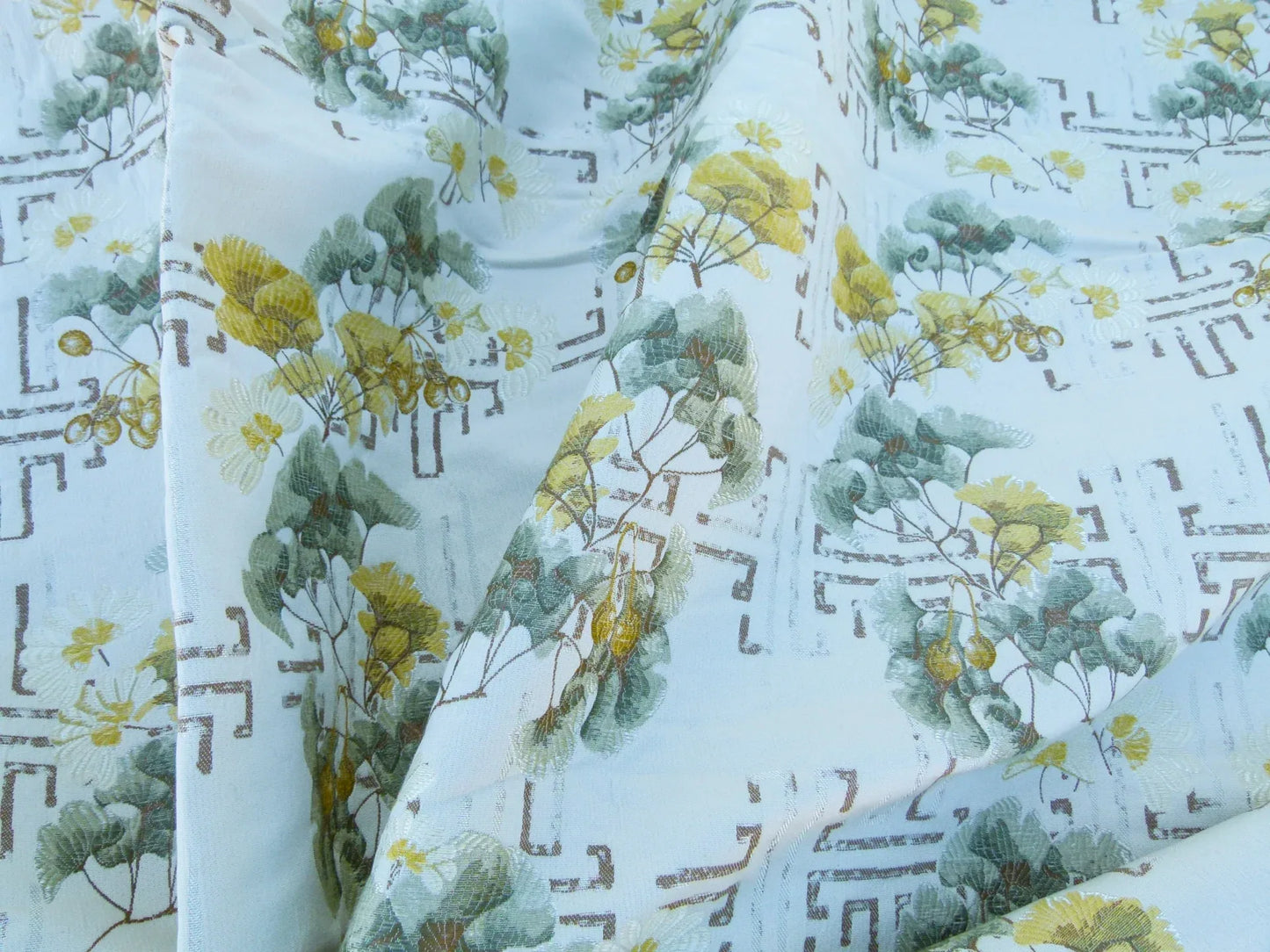 Scalamandre Length 2.4Y Ginkgo Biscuit Chinoiserie Floral White Yellow MSRP USD 470/y