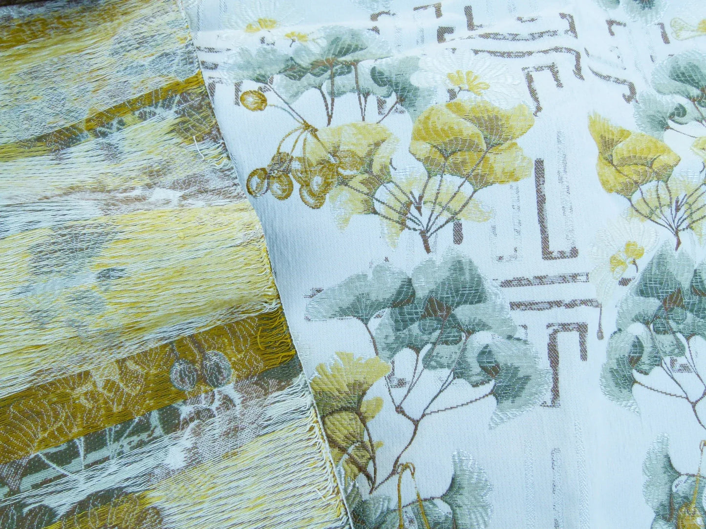 Scalamandre Length 2.4Y Ginkgo Biscuit Chinoiserie Floral White Yellow MSRP USD 470/y