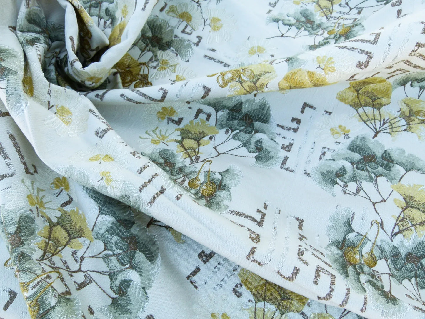 Scalamandre Length 2.4Y Ginkgo Biscuit Chinoiserie Floral White Yellow MSRP USD 470/y