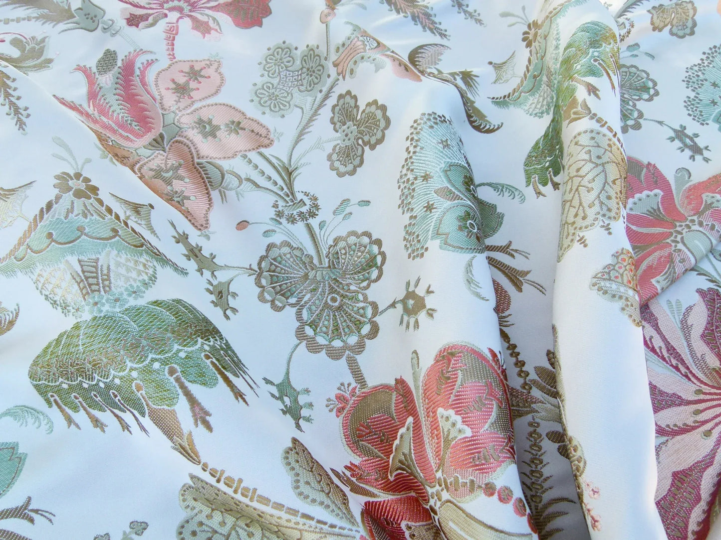 Scalamandre Length 1.2Y Rossetta Peach Apricot on White Silk Damask Novelty MSRP USD 1200+/y