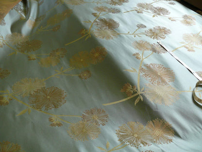 Stunner! 100% Silk Lampas Satin Mod Branch Tree"surf" Blue Aqua Gold Bty