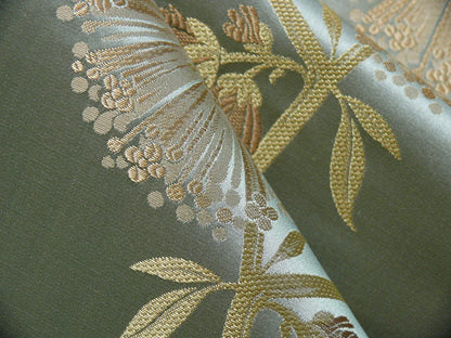 Stunner! 100% Silk Lampas Satin Mod Branch Tree"surf" Blue Aqua Gold Bty