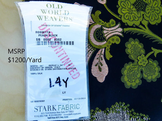Scalamandre Length 1.4Y Rossetta Peach Black Silk Damask Novelty MSRP USD 1200+/y