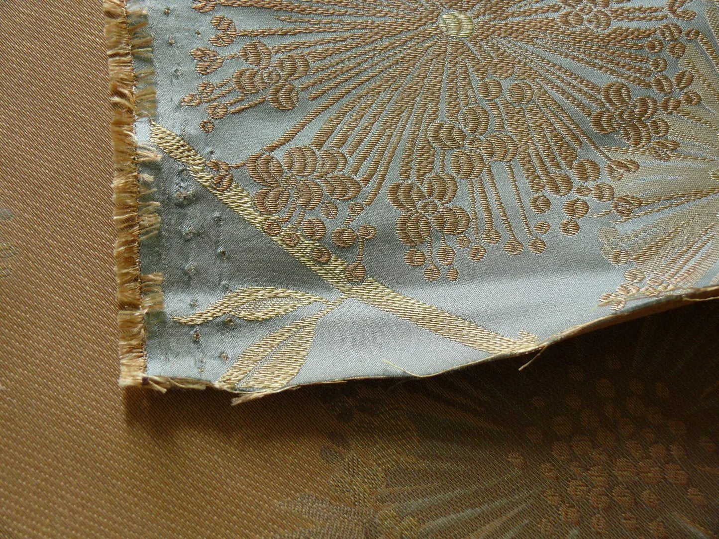 Stunner! 100% Silk Lampas Satin Mod Branch Tree"surf" Blue Aqua Gold Bty