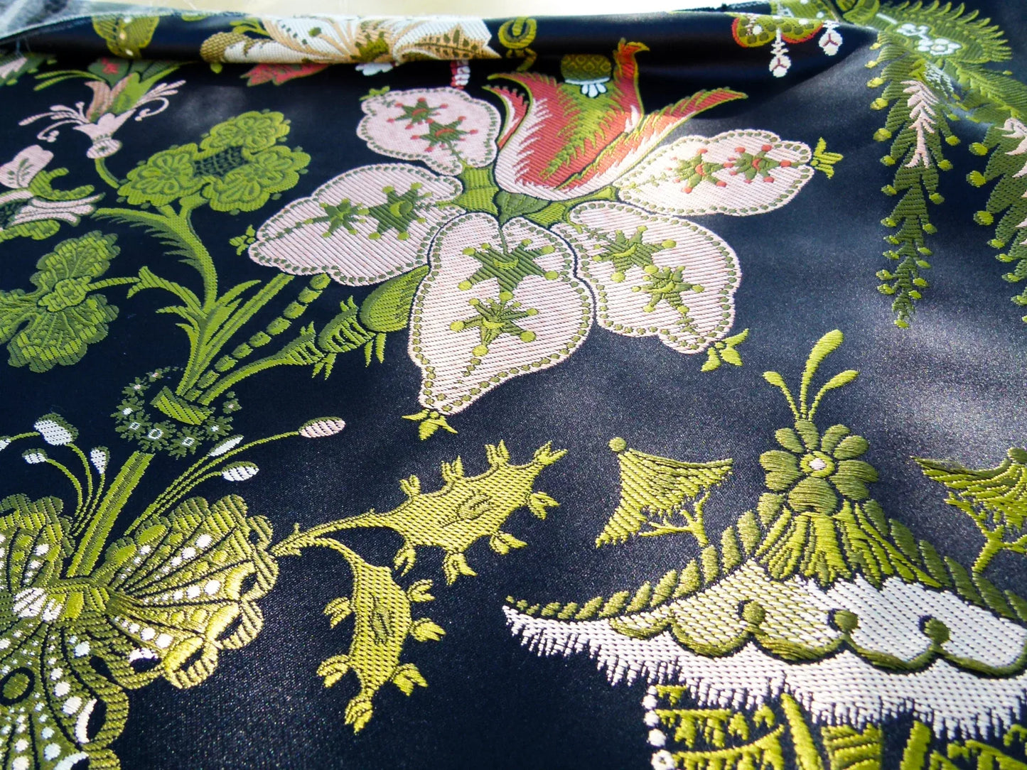 Scalamandre Length 1.4Y Rossetta Peach Black Silk Damask Novelty MSRP USD 1200+/y