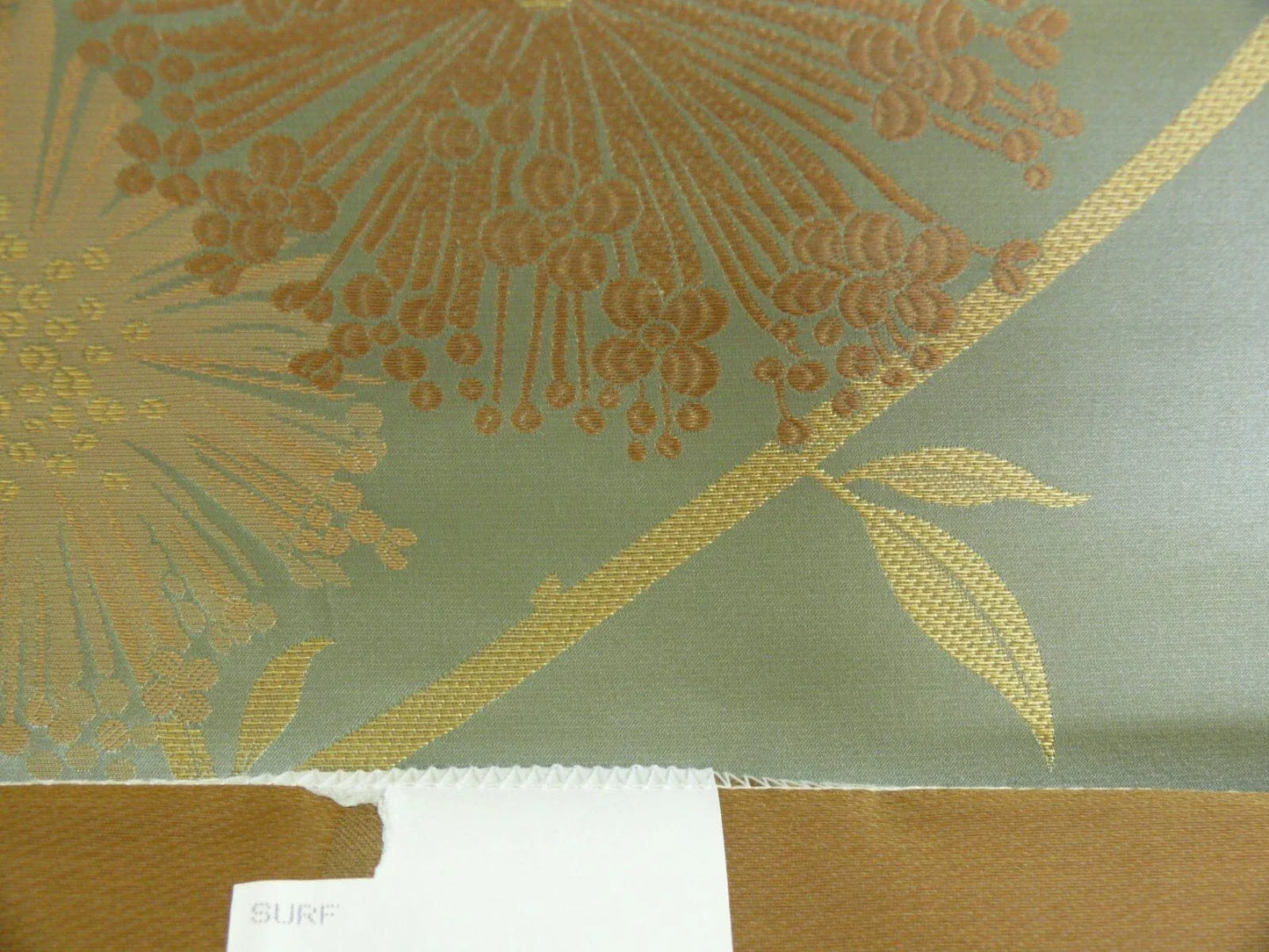 Stunner! 100% Silk Lampas Satin Mod Branch Tree"surf" Blue Aqua Gold Bty