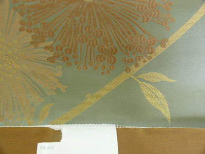 Stunner! 100% Silk Lampas Satin Mod Branch Tree"surf" Blue Aqua Gold Bty