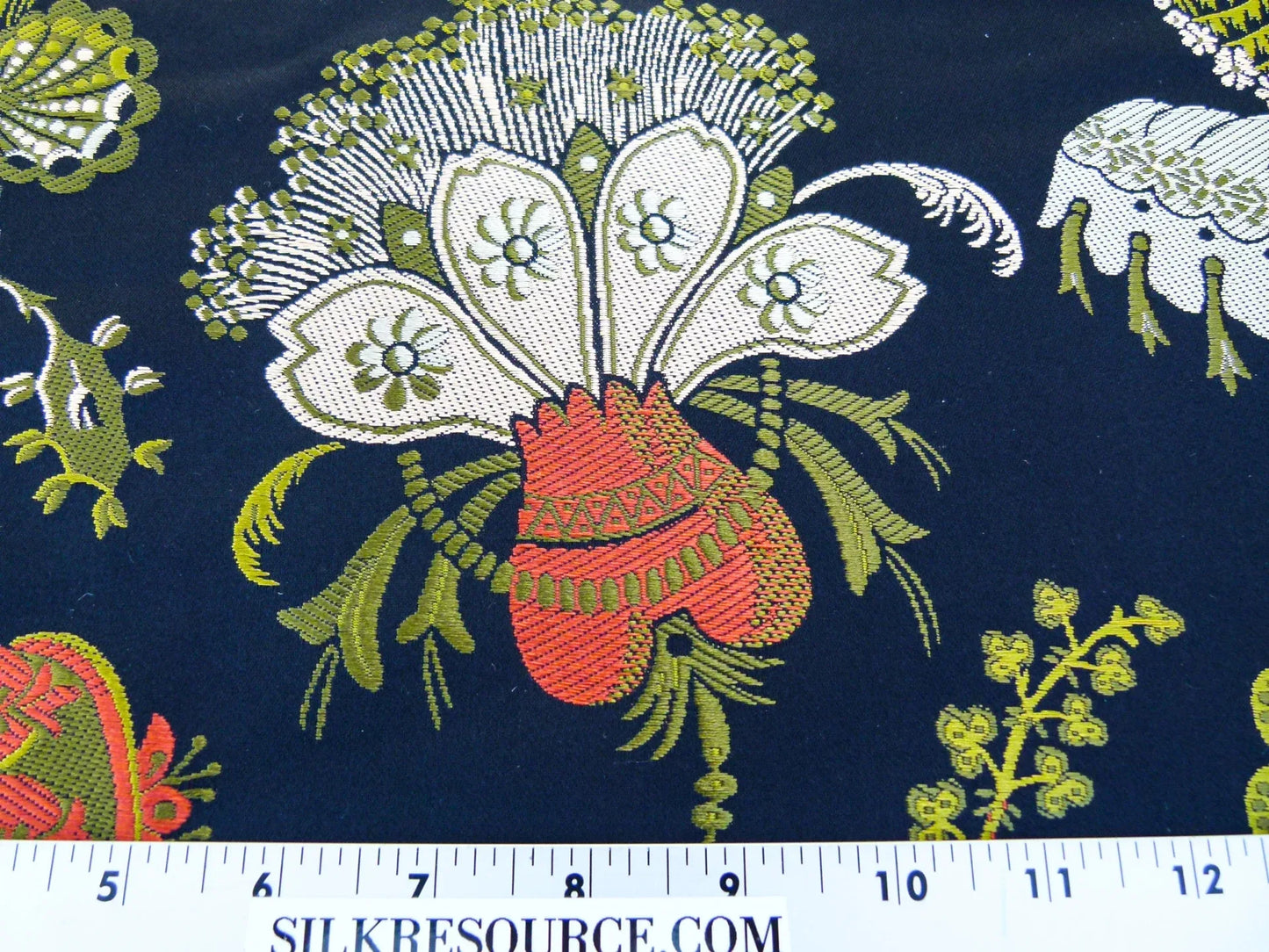 Scalamandre Length 1.4Y Rossetta Peach Black Silk Damask Novelty MSRP USD 1200+/y