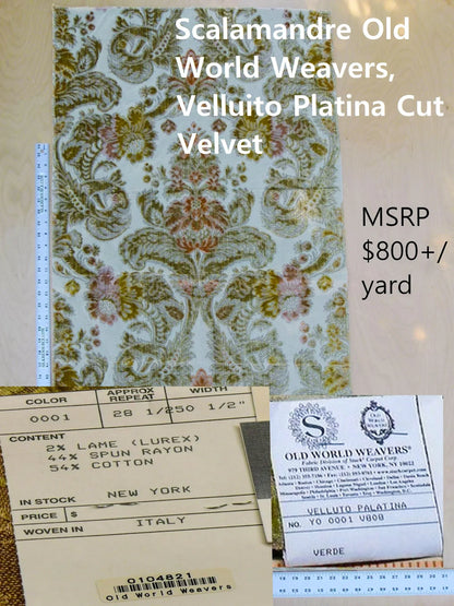 Scalamandre Length 1.3yd x 24"  Old World Weavers Velluto Platina Cut Velvet  MSRP USD 800+/y