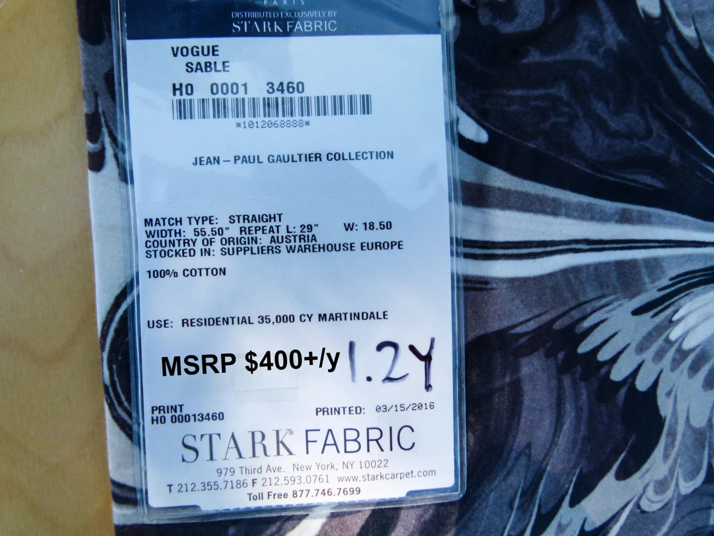 Scalamandre Length Jean Paul Gaultier 1.2Y Vogue Sable Print Black Abstract  MSRP USD 400+/y