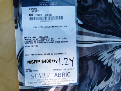Scalamandre Length Jean Paul Gaultier 1.2Y Vogue Sable Print Black Abstract  MSRP USD 400+/y