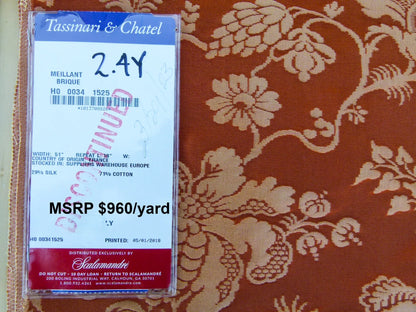 Scalamandre Length 2.4y Tassinari and Chatel  Meillant Brique Orange Damask Historic MSRP USD 690/yard