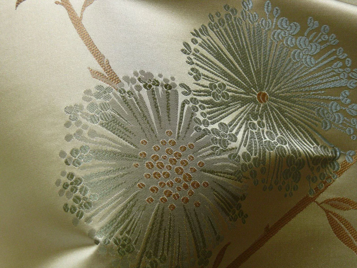 Stunner!100%silk Lampas Satin Mod Branch Tree"echo" Blue Gold Bty