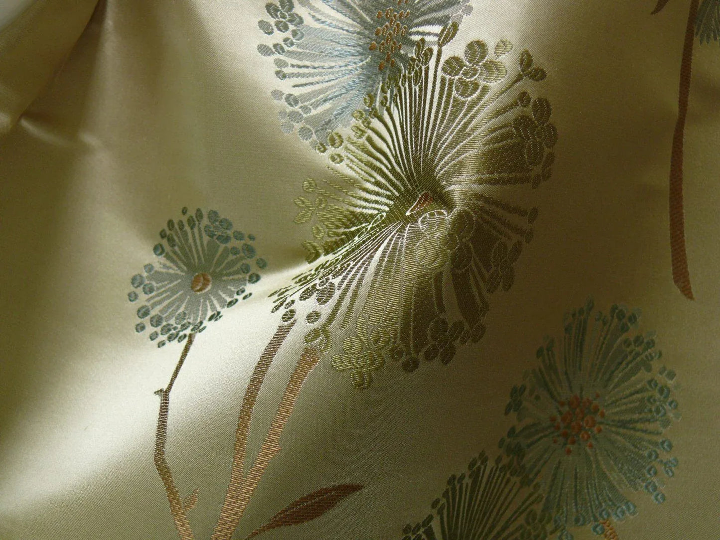 Stunner!100%silk Lampas Satin Mod Branch Tree"echo" Blue Gold Bty