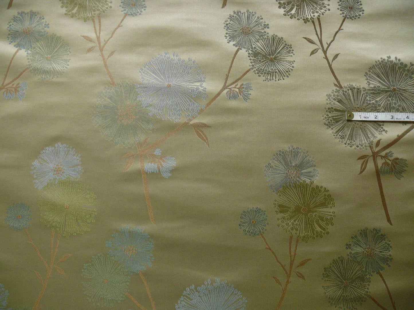 Stunner!100%silk Lampas Satin Mod Branch Tree"echo" Blue Gold Bty