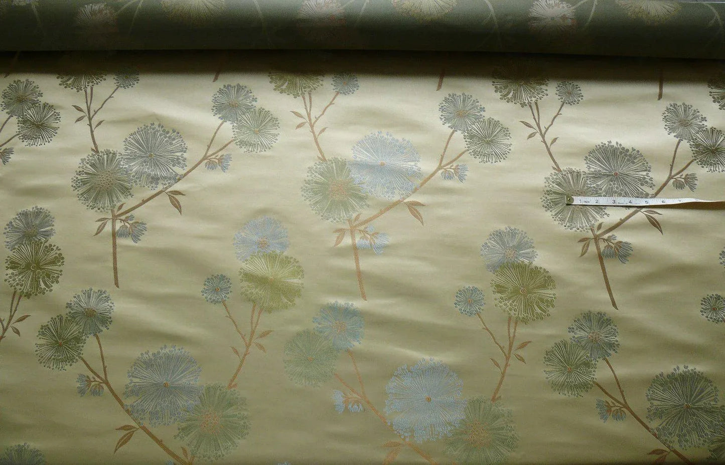 Stunner!100%silk Lampas Satin Mod Branch Tree"echo" Blue Gold Bty