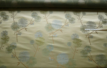 Stunner!100%silk Lampas Satin Mod Branch Tree"echo" Blue Gold Bty