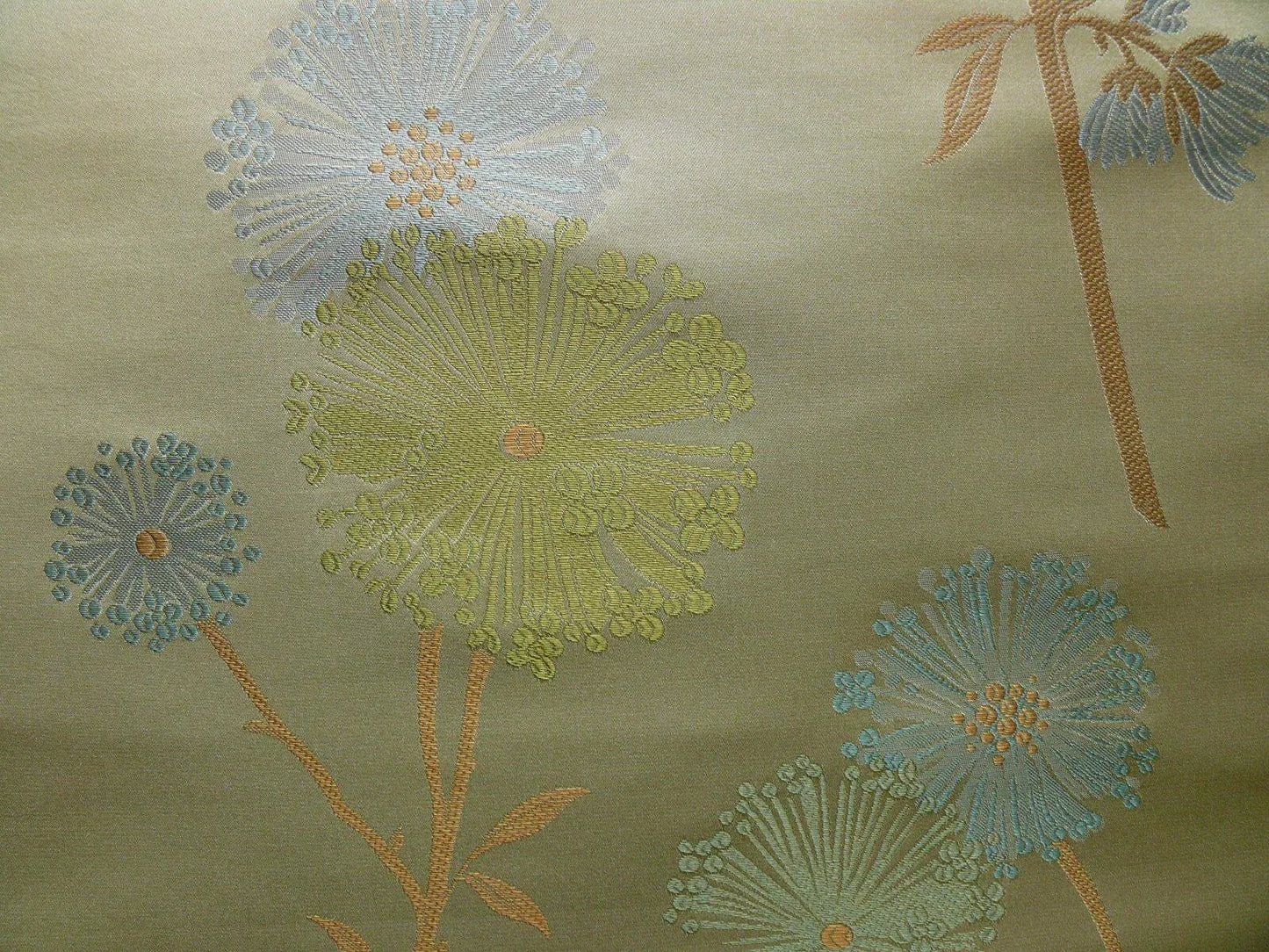 Stunner!100%silk Lampas Satin Mod Branch Tree"echo" Blue Gold Bty