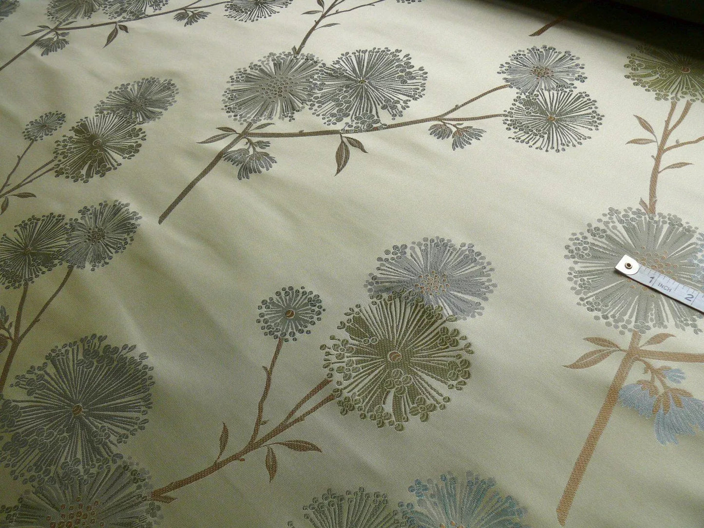 Stunner!100%silk Lampas Satin Mod Branch Tree"echo" Blue Gold Bty