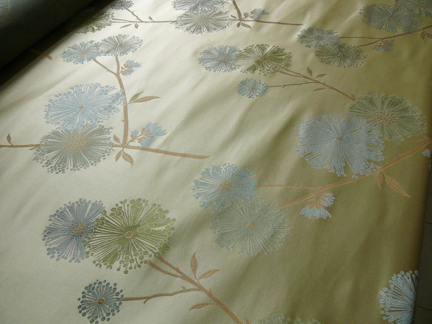 Stunner!100%silk Lampas Satin Mod Branch Tree"echo" Blue Gold Bty