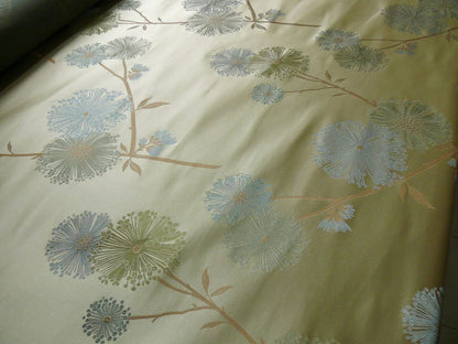 Stunner!100%silk Lampas Satin Mod Branch Tree"echo" Blue Gold Bty