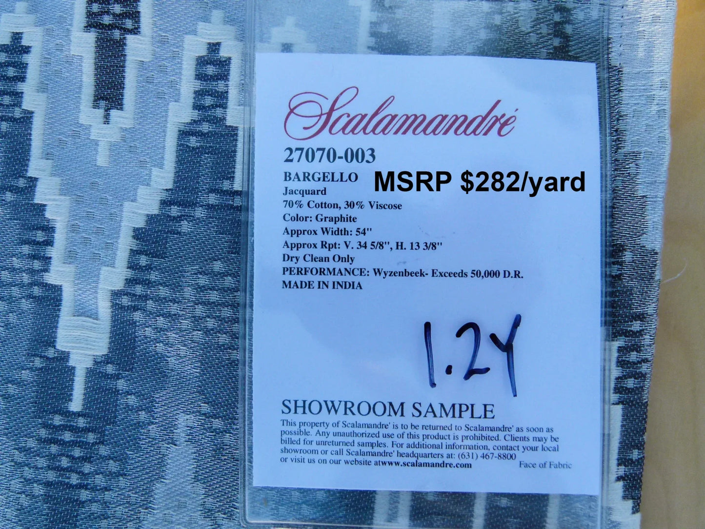 Scalamandre Length 1.2y Bargello Graphite Jacquard Gray White Chevron MSRP USD 282/yard