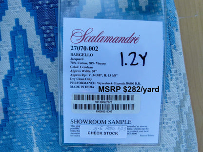 Scalamandre Length 1.2y Bargello Cerulean Jacquard Blue White Chevron MSRP USD 282/yard