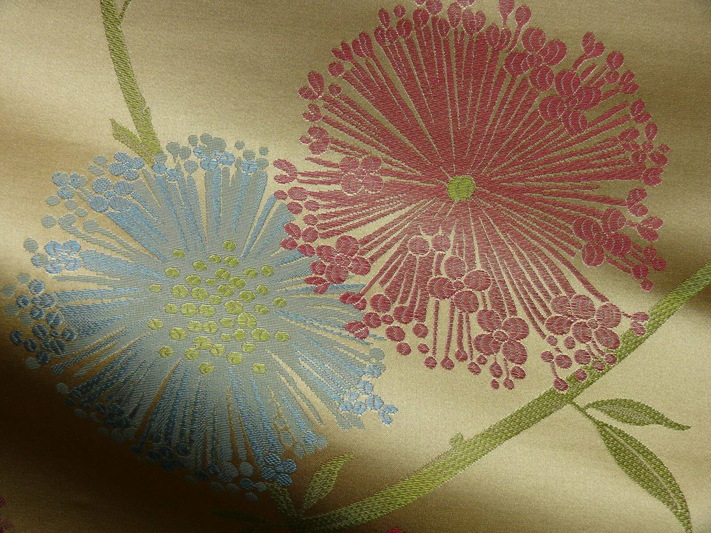 Stunner! 100% Silk Lampas Satin Mod Branch Tree "Garden" Blue Pink Gold Bty