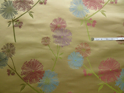 Stunner! 100% Silk Lampas Satin Mod Branch Tree "Garden" Blue Pink Gold Bty