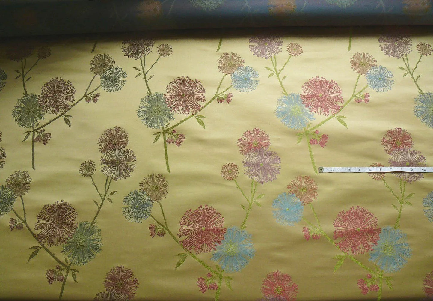 Stunner! 100% Silk Lampas Satin Mod Branch Tree "Garden" Blue Pink Gold Bty