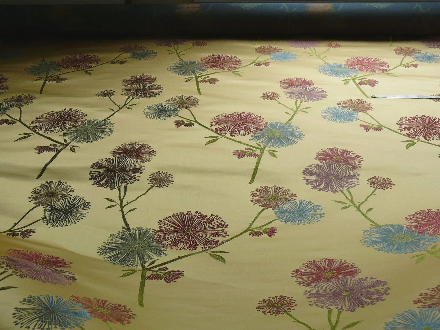 Stunner! 100% Silk Lampas Satin Mod Branch Tree "Garden" Blue Pink Gold Bty