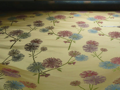 Stunner! 100% Silk Lampas Satin Mod Branch Tree "Garden" Blue Pink Gold Bty