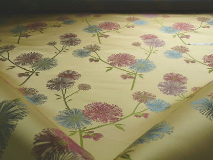 Stunner! 100% Silk Lampas Satin Mod Branch Tree "Garden" Blue Pink Gold Bty