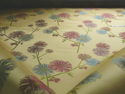 Stunner! 100% Silk Lampas Satin Mod Branch Tree "Garden" Blue Pink Gold Bty