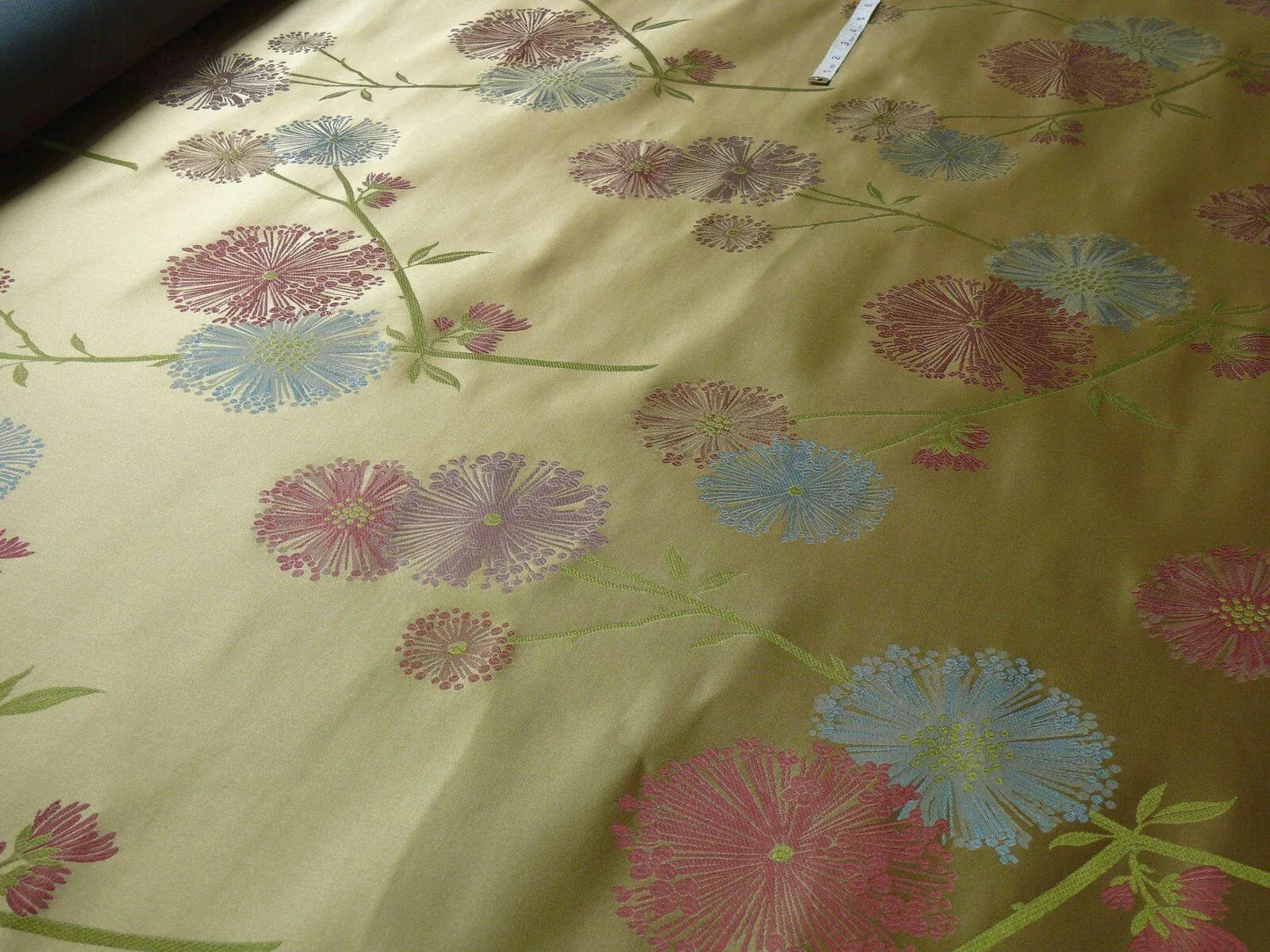 Stunner! 100% Silk Lampas Satin Mod Branch Tree "Garden" Blue Pink Gold Bty