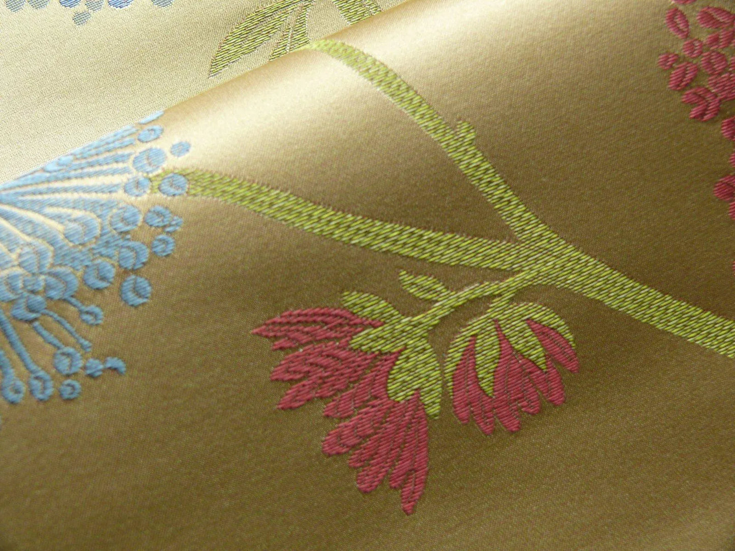 Stunner! 100% Silk Lampas Satin Mod Branch Tree "Garden" Blue Pink Gold Bty