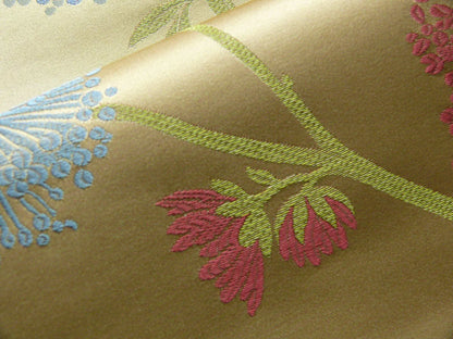 Stunner! 100% Silk Lampas Satin Mod Branch Tree "Garden" Blue Pink Gold Bty