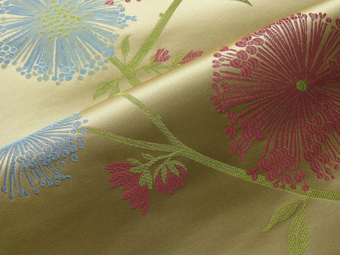 Stunner! 100% Silk Lampas Satin Mod Branch Tree "Garden" Blue Pink Gold Bty