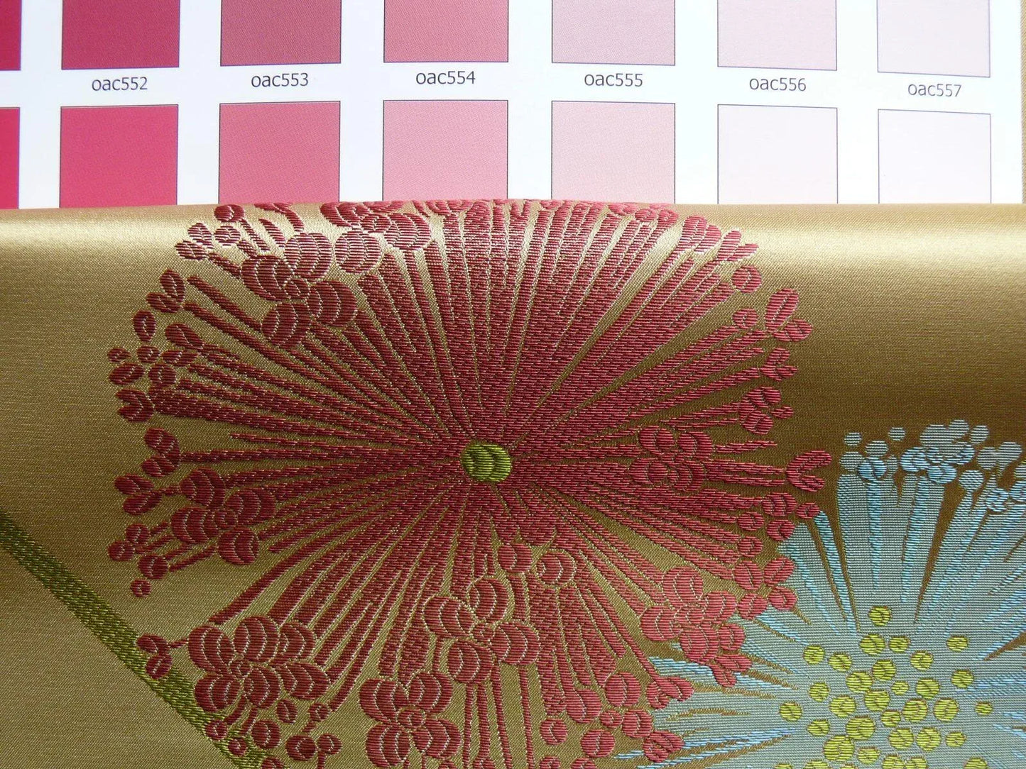 Stunner! 100% Silk Lampas Satin Mod Branch Tree "Garden" Blue Pink Gold Bty