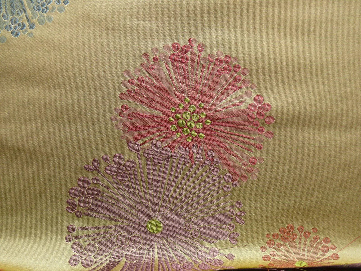 Stunner! 100% Silk Lampas Satin Mod Branch Tree "Garden" Blue Pink Gold Bty