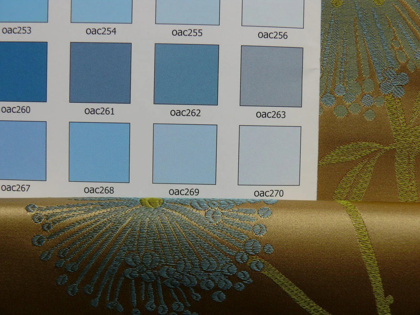 Stunner! 100% Silk Lampas Satin Mod Branch Tree "Garden" Blue Pink Gold Bty