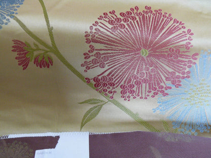 Stunner! 100% Silk Lampas Satin Mod Branch Tree "Garden" Blue Pink Gold Bty