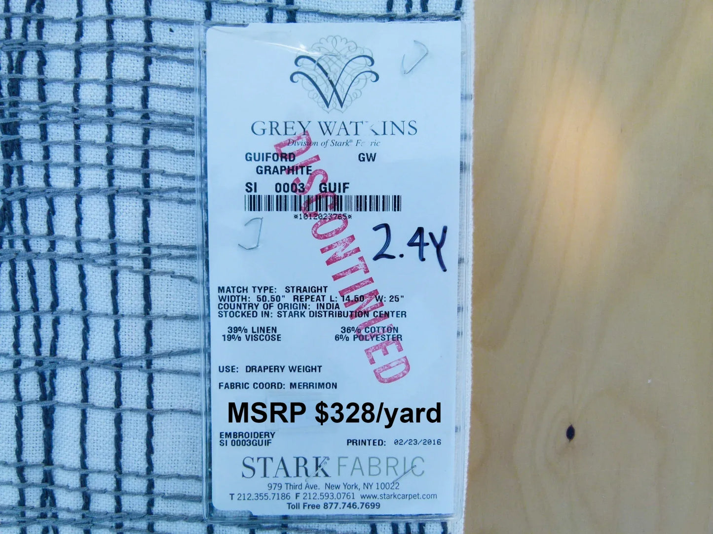 Scalamandre Length 2.4y Grey Watkins  Guiford Graphite Gray White Embroidery  MSRP USD 328/yard