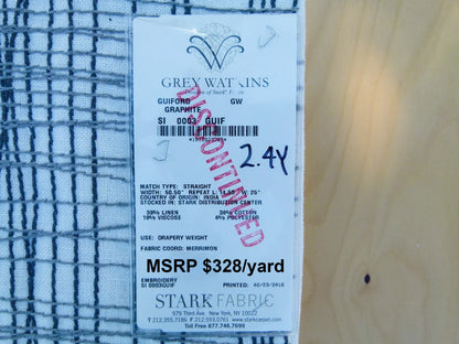 Scalamandre Length 2.4y Grey Watkins  Guiford Graphite Gray White Embroidery  MSRP USD 328/yard