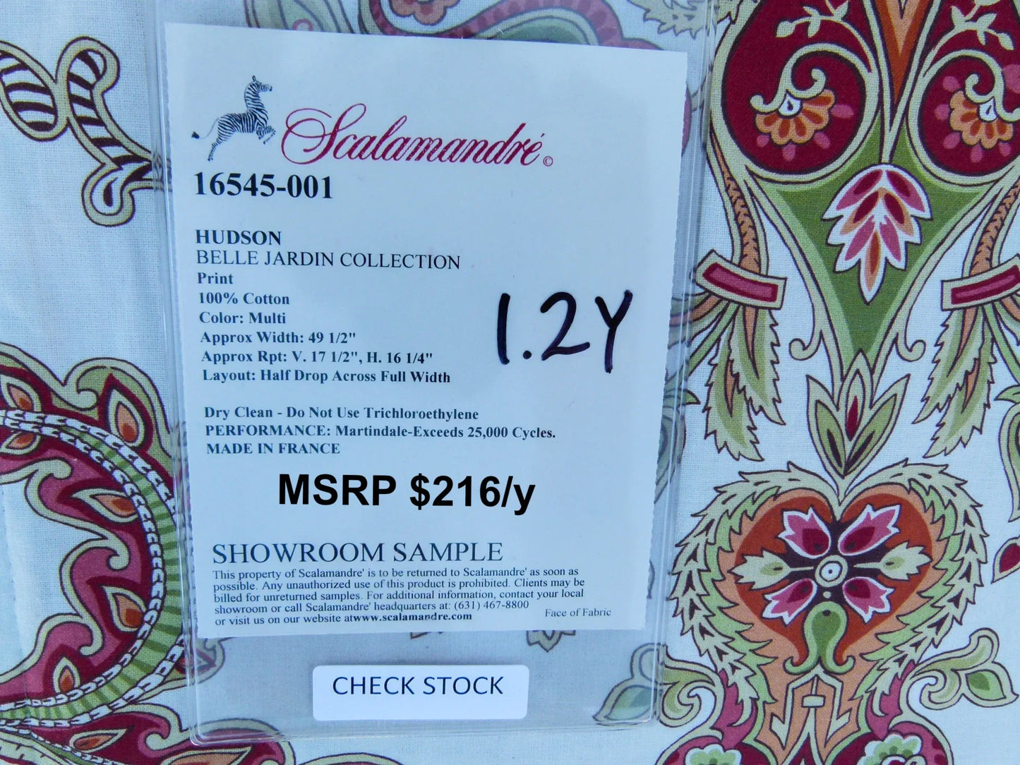 Scalamandre Length 1.2y Hudson Multi White Paisley Printed Cotton Sateen Belle Jardin Collection Fr France MSRP USD 216/y