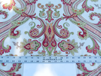 Scalamandre Length 1.2y Hudson Multi White Paisley Printed Cotton Sateen Belle Jardin Collection Fr France MSRP USD 216/y