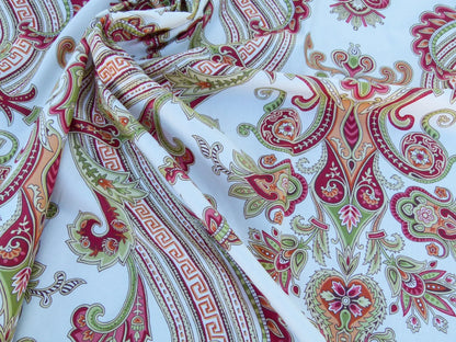 Scalamandre Length 1.2y Hudson Multi White Paisley Printed Cotton Sateen Belle Jardin Collection Fr France MSRP USD 216/y