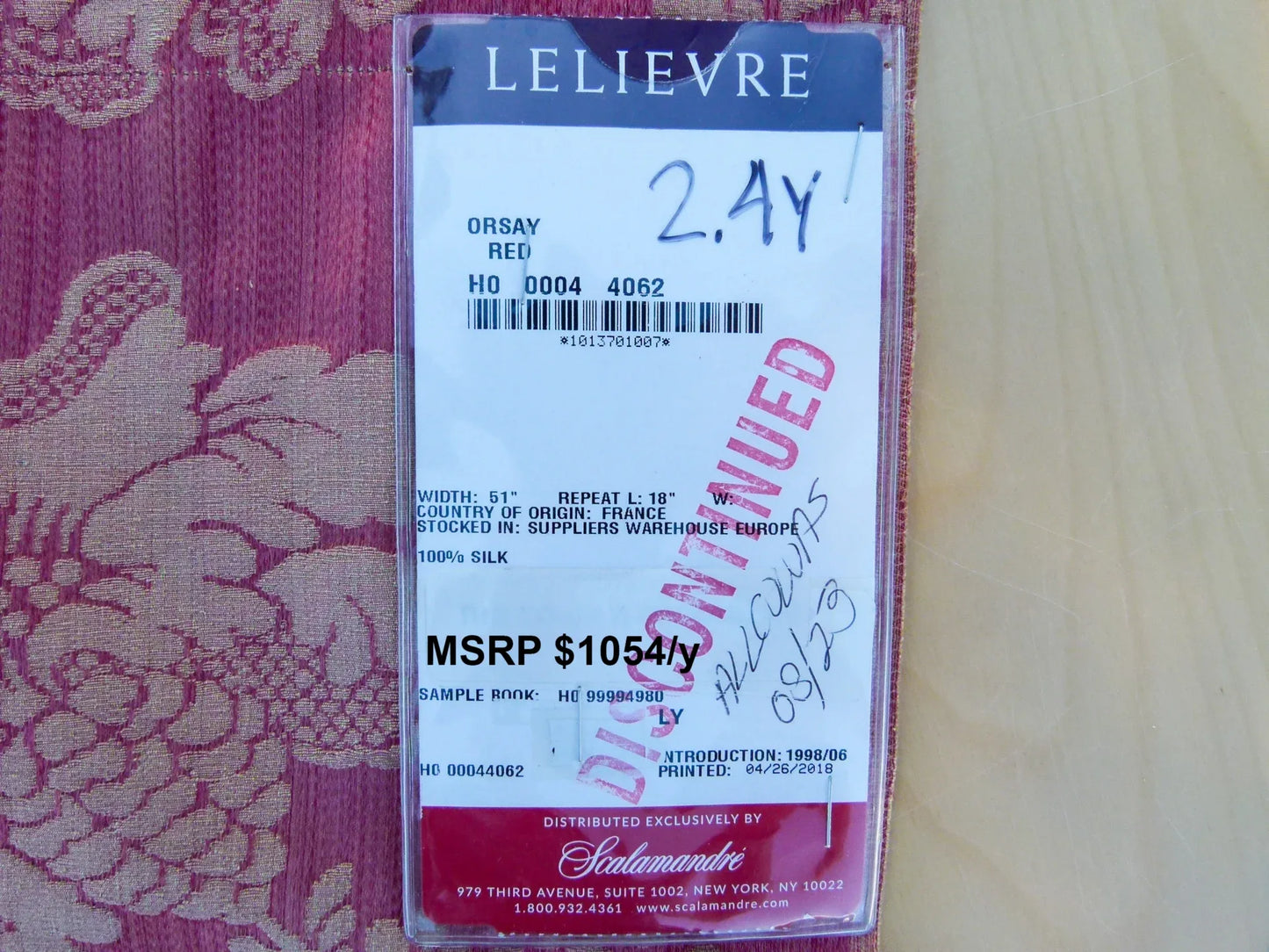 Scalamandre Length 2.4y Lelievre Orsay Red Silk Floral MSRP USD 1054/y